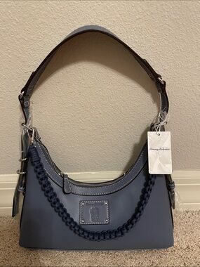 NWT Tommy Bahama Slate Navy Braided-Trim Zip Top Hobo Shoulder Bag